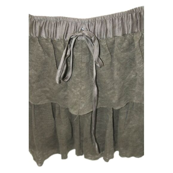 Flannel Womens Drawstring Tiered Ruffled Knit Short Green Linen Size 2 - Picture 4 of 7